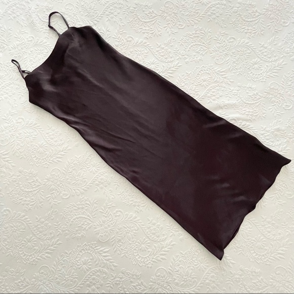 NWOT Lulus Brazen Babe Dark Purple Satin Cowl Neck Midi Slip Dress Small - Picture 6 of 12